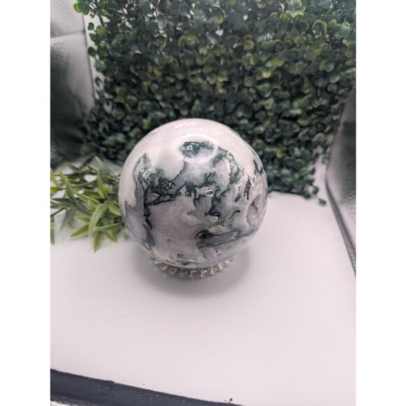High Quality Moss Agate Sphere Druzy Cave Crystal witch Natural Statement Piece - Picture 6 of 8